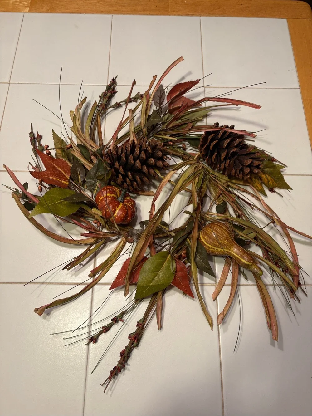 Autumn Pinecone & Pumpkin Wreath - NWT